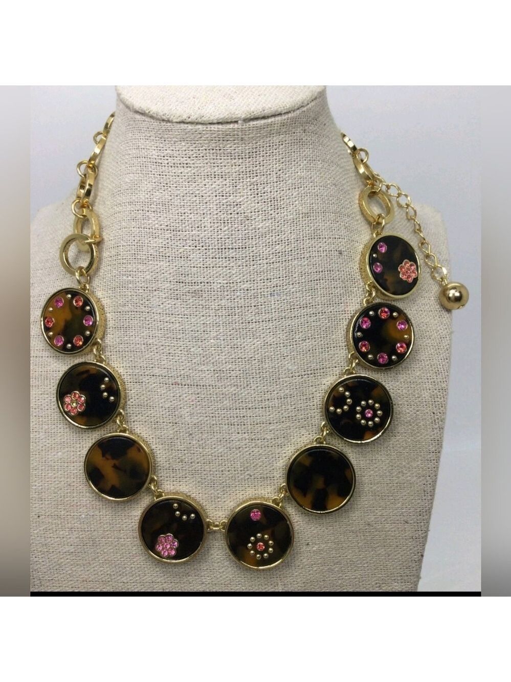 Kate Spade New York Tortoise Shell & Rhinestone Disc Necklace NWOT